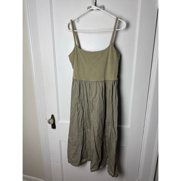 Old Navy Tank Top Cami Midi Poplin Dress Beige Green Size Women's XL Minimalist - Picture 1 of 7